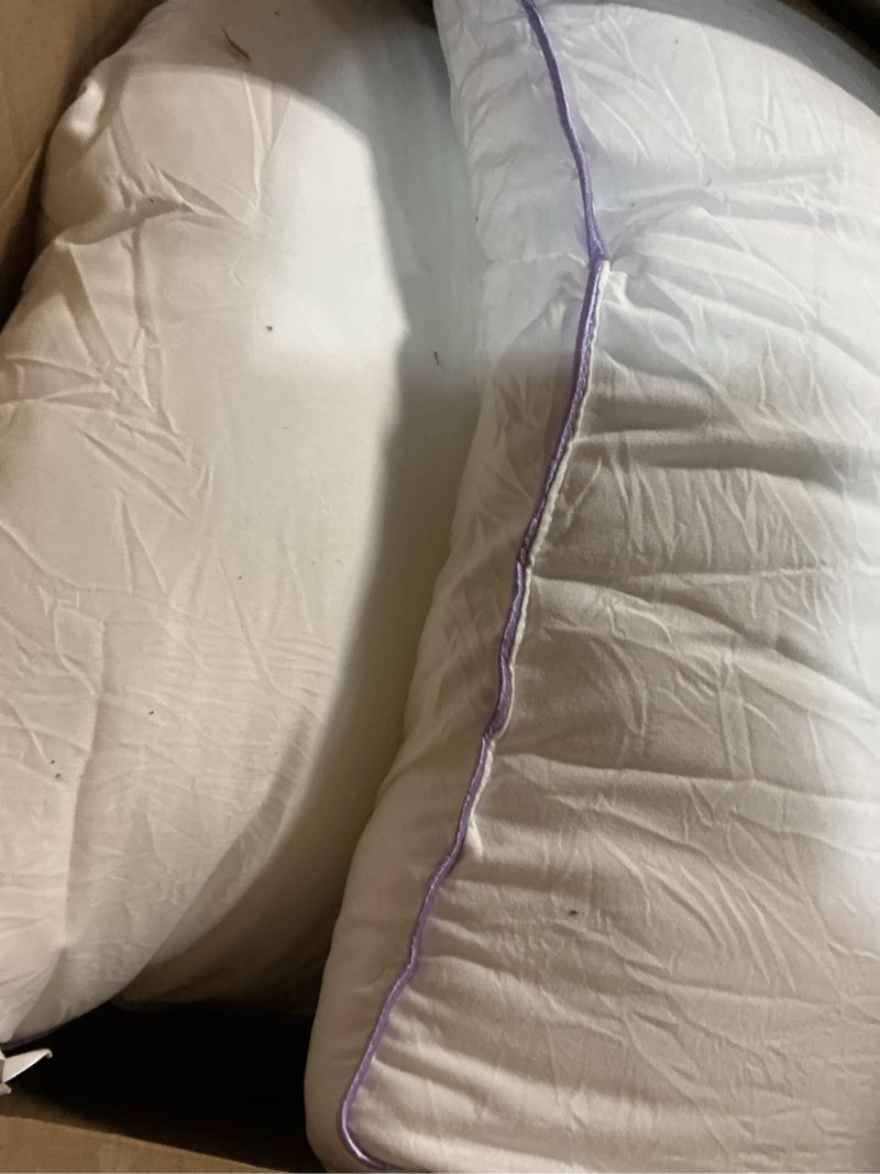 Condition photo showing As Is for 20x20 pillow inserts set of 2, hypoallergenic soft fluffy decorative throw pillow inserts with purple reinforced edges, machine washable, for sofa couch, white white 20x20 inch (set of 2)