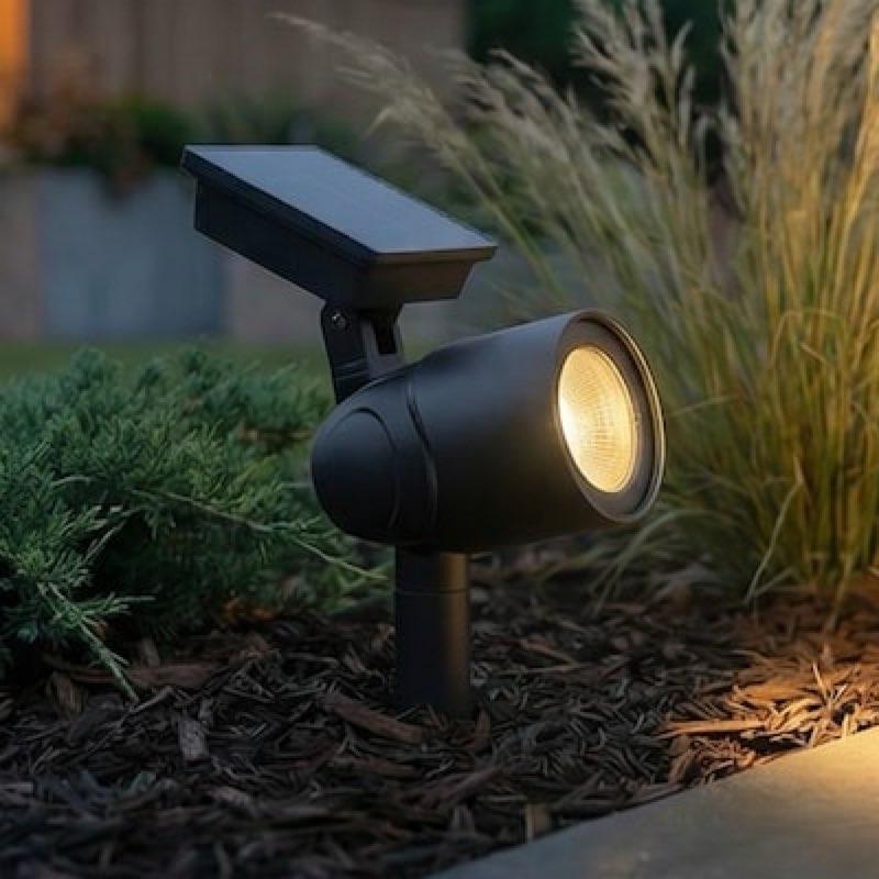 harbor breeze 30 -lumens matte black warm white solar led spot light