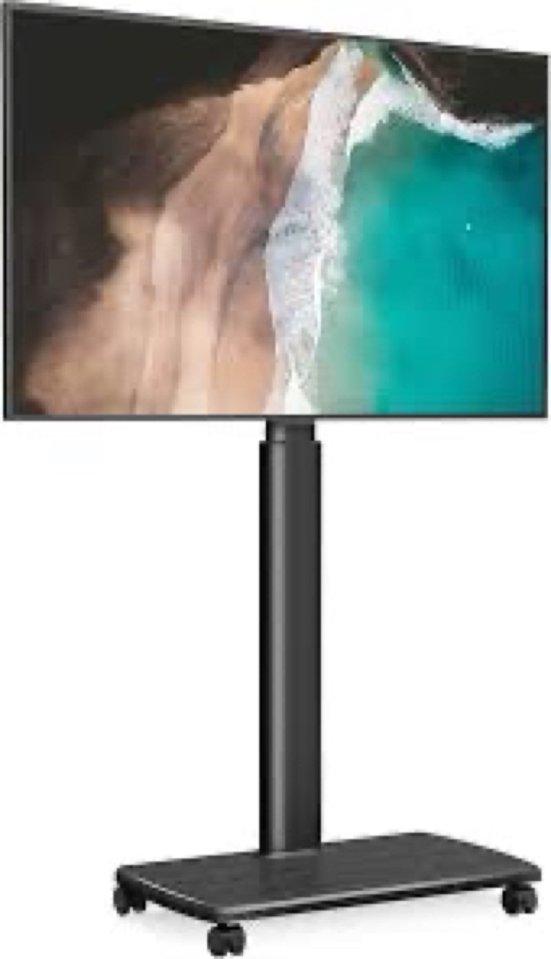 FITUEYES Rolling TV Floor Stand for 32 to 65 70 Inch TVs, Portable Tall TV Stand on Wheels, Black Mobile TV Cart with Castors, Swivel Mount, Corner TV Stands for Bedroom, Living Room, Small Dorm