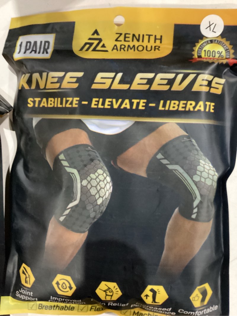 Condition photo showing New/Like New for Knee Sleeve, Knee Brace for Women & Men - Pain Relief, Meniscus Tear, ACL, Arthritis, Joint Pain, Recovery, Workout, Fitness, Sports - 1 Pair, Breathable, Machine Washable (X-Large)