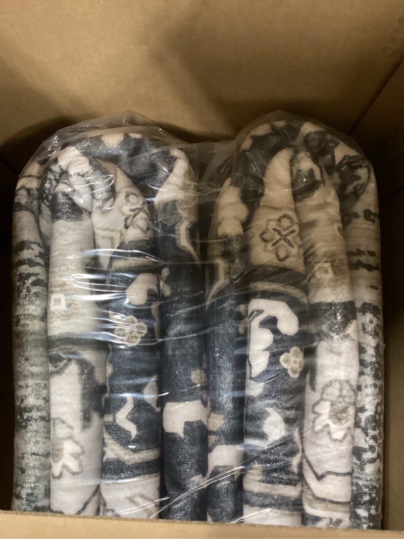 Condition photo showing New/Like New for washable rug for living room bedroom, 9x12 area rugs for dining room home office, non slip low pile rug indoor, vintage boho floral medallion carpet, retro black brown black brown 9' x 12' (rectangular)
