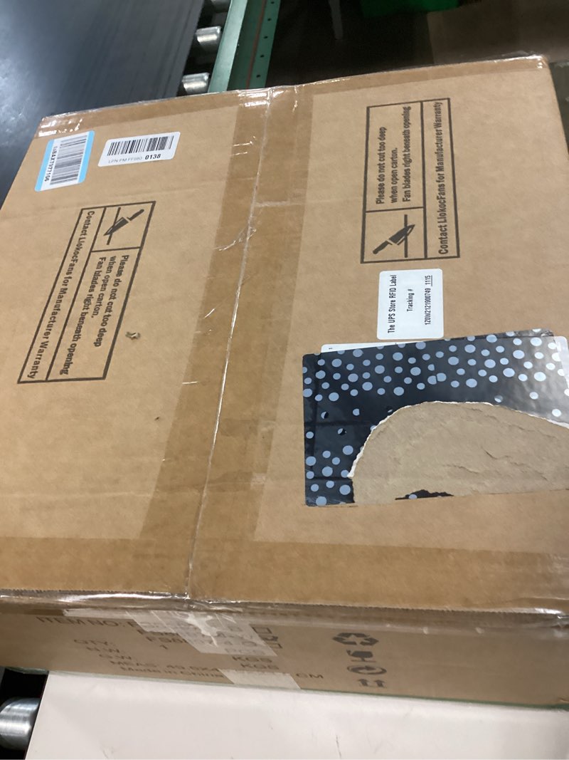 Condition photo showing New/Like New for 18 inch caged ceiling fan with light, low profile crystal fandelier with remote & app control for low ceilings flush mount installation indoor, bulb included white rustic white