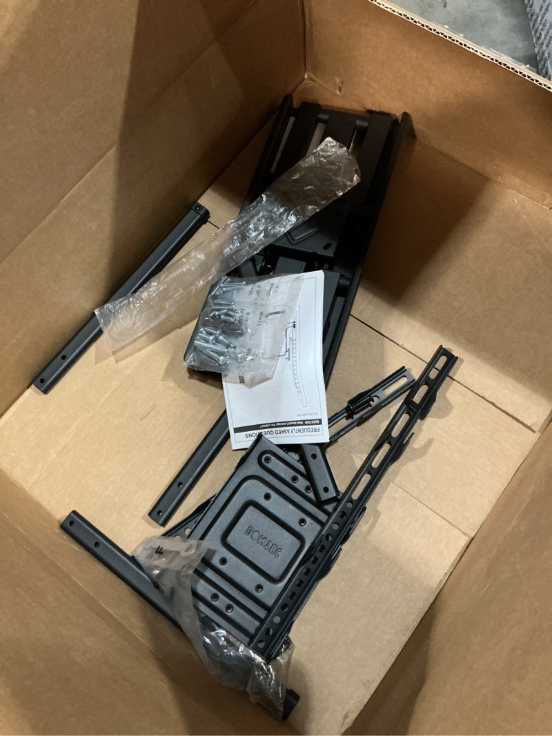 Condition photo showing As Is for bontec full motion tv wall mount for 37-84 inch tvs, hold up to 132lbs, max vesa 600x400mm, swivel tilt dual arms, adjustable viewing angle, fits 16" wood studs, easy assembly