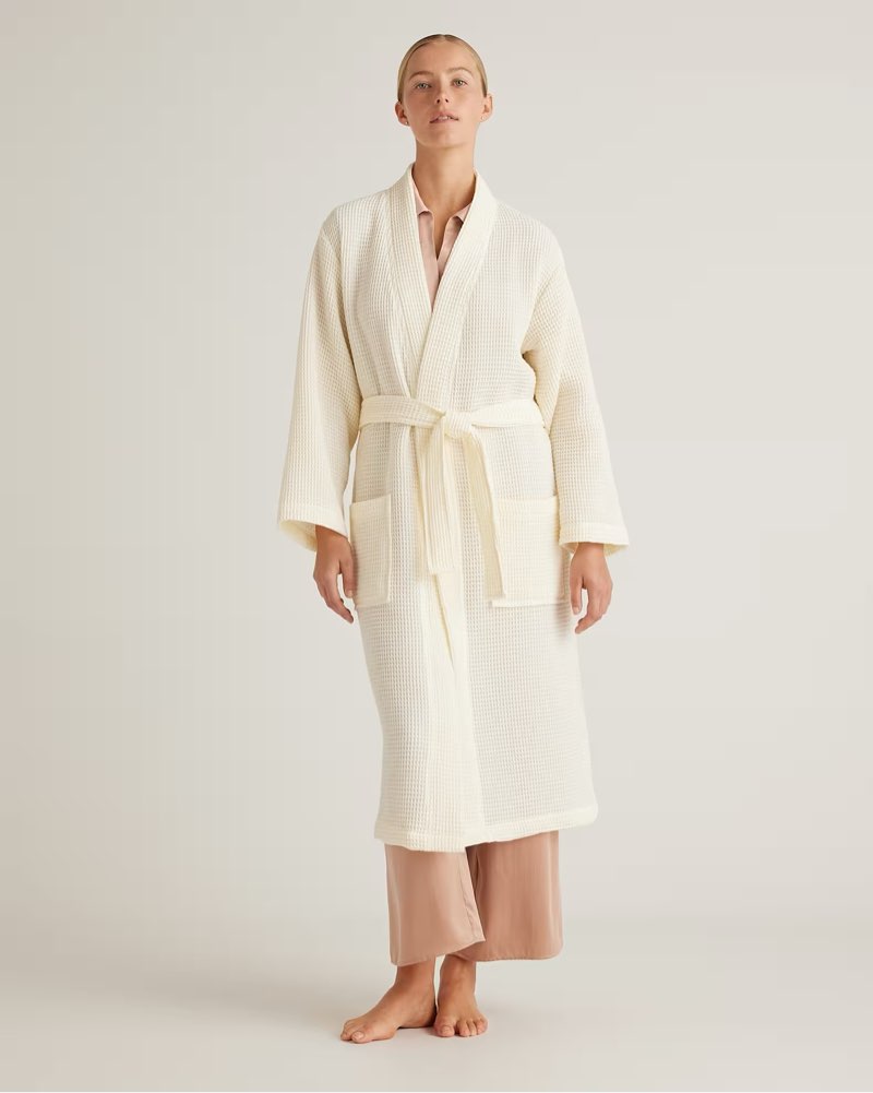 organic turkish waffle robe color: ivory size: xs