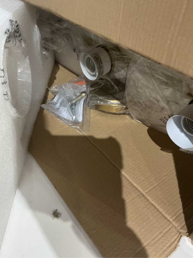 Condition photo showing Good Condition for Bathroom Vanity Light Fixtures, Traditional Aged Brass 3 Lights Wall Sconce Lighting with Opal Glass Shade, Porch Wall Mount Light Fixture for Bathroom, Mirror Cabinets Hallway Stairs Aged Brass 3-Light