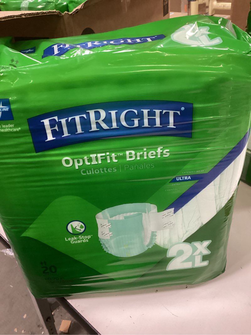 Condition photo showing New/Like New for FitRight OptiFit Ultra Adult Diapers, Disposable Incontinence Briefs, Leak-Proof Diaper, Absorbent Briefs For Men and Women, Maximum Protection, 2XL, 60 – 70 in, 20 briefs per bag