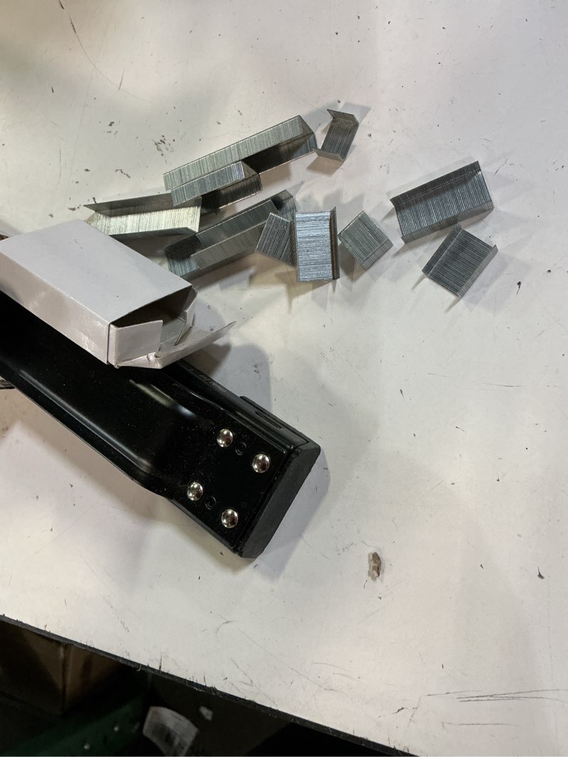 Condition photo showing As Is for long reach stapler,with 2000 staples & stapler remover full strip?20-25 sheet capacity,with built-in ruler and adjustable locking paper guide, gray black