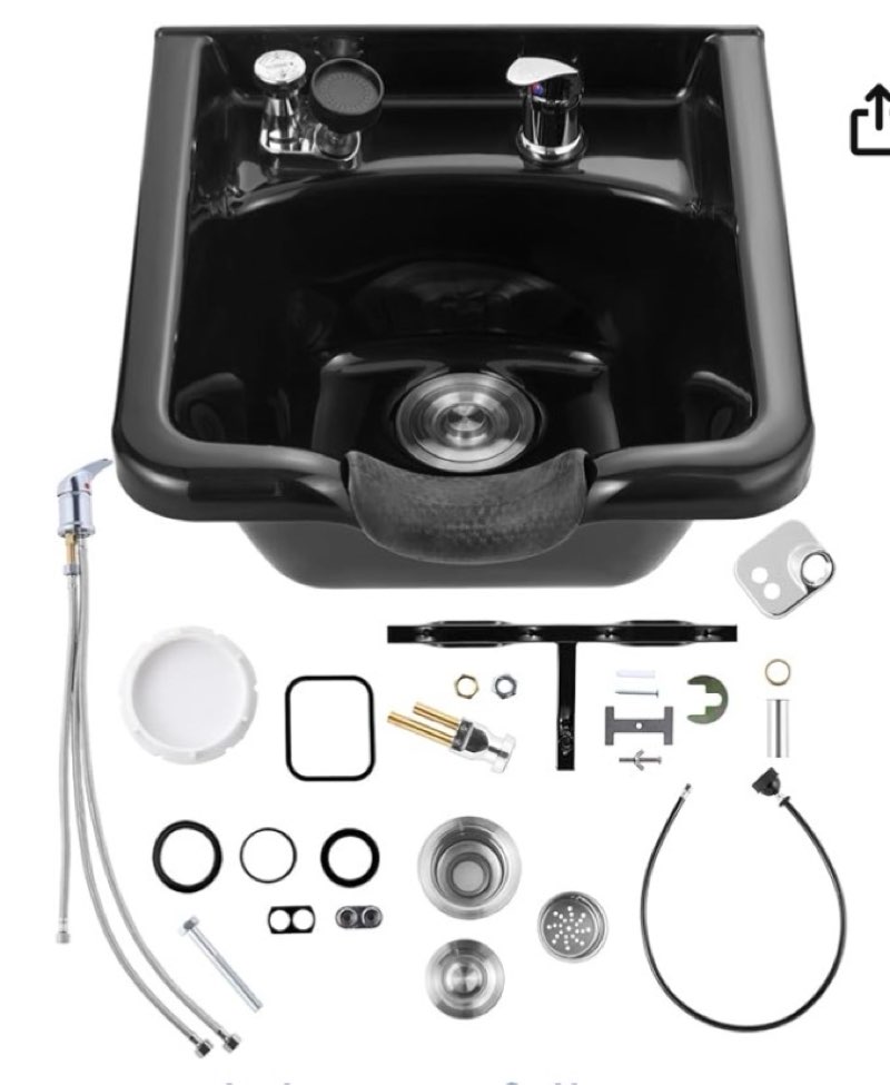 vevor portable shampoo bowl, deep shampoo sink with adjustable height & angle, washing hair station 