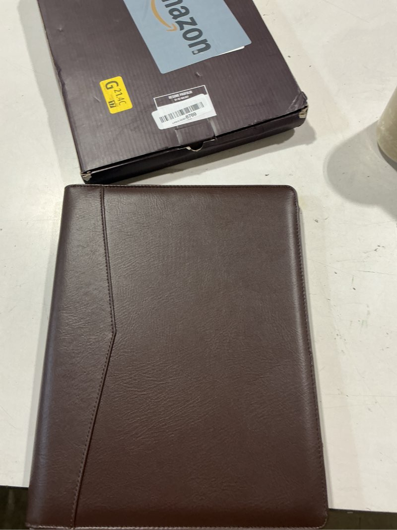 Condition photo showing Good Condition for stylio padfolio portfolio organizer binder (walnut color) | interview resume folder, document, business card holder |w/letter-sized notepad | handsome brown faux leather folio matte finish padfolio (12.5" x 9.6" x 0.9") walnut