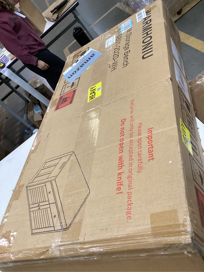 Condition photo showing Good Condition for 2-Tier Storage Bench, Shoe Bench with Padded Seat Cushion, Entryway Bench with 2 Drawers & Adjustable Shelves, White