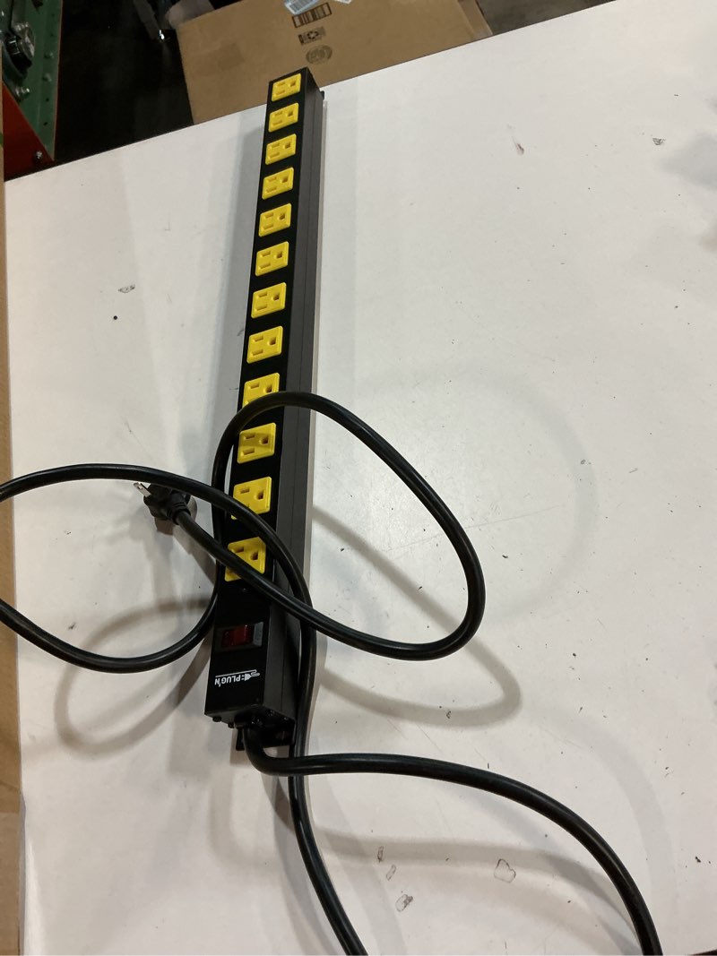 Condition photo showing Good Condition for 12 Outlet Long Power Strip, 2100 Joules Surge Protector, 6FT Power Cord, Wide Spaced Outlet Power Bar, Overload Protection Switch, Industrial Heavy Duty for Work Bench, Shop, Garage… 12 outlet 6 FT