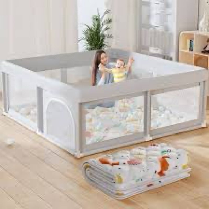 hiaksedt 65 x 50 inch baby playpen with mat, playpen for babies and toddlers, sturdy safety play yar
