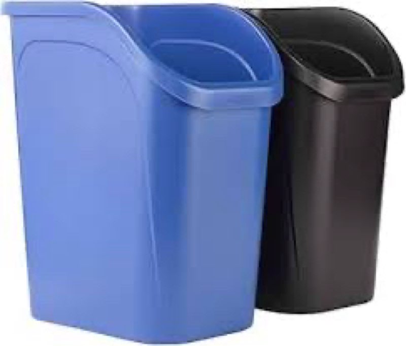 rubbermaid undercounter small trash can, 2 pack blue and black for recycling/waste, 9.4-gallon, fits
