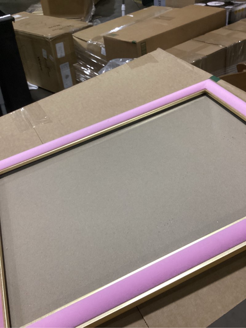 Condition photo showing As Is for 12x18 velvet picture frame, pink 12x18 velvet photo frame with vintage gold border, 12 by 18 poster frame with hd real glass horizontal & vertical display for tabletop and wall decor (1 pack) pink 12x18-1p