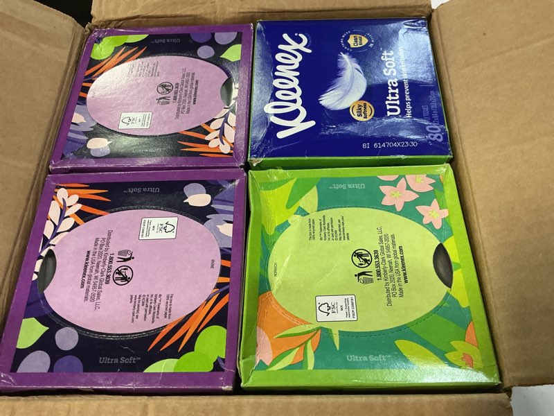 Condition photo showing New/Like New for kleenex ultra soft facial tissues, 8 cube boxes, 80 tissues per box, 3-ply, packaging may vary white 80 tissues (pack of 8)