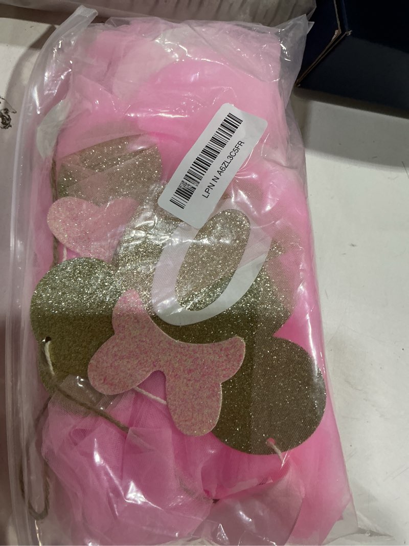 Condition photo showing New/Like New for Mouse One High Chair Banner - Mouse Theme First Birthday Party Banner for Little Girls,Pink 1st Birthday Decoration Garland (pink mouse banner)