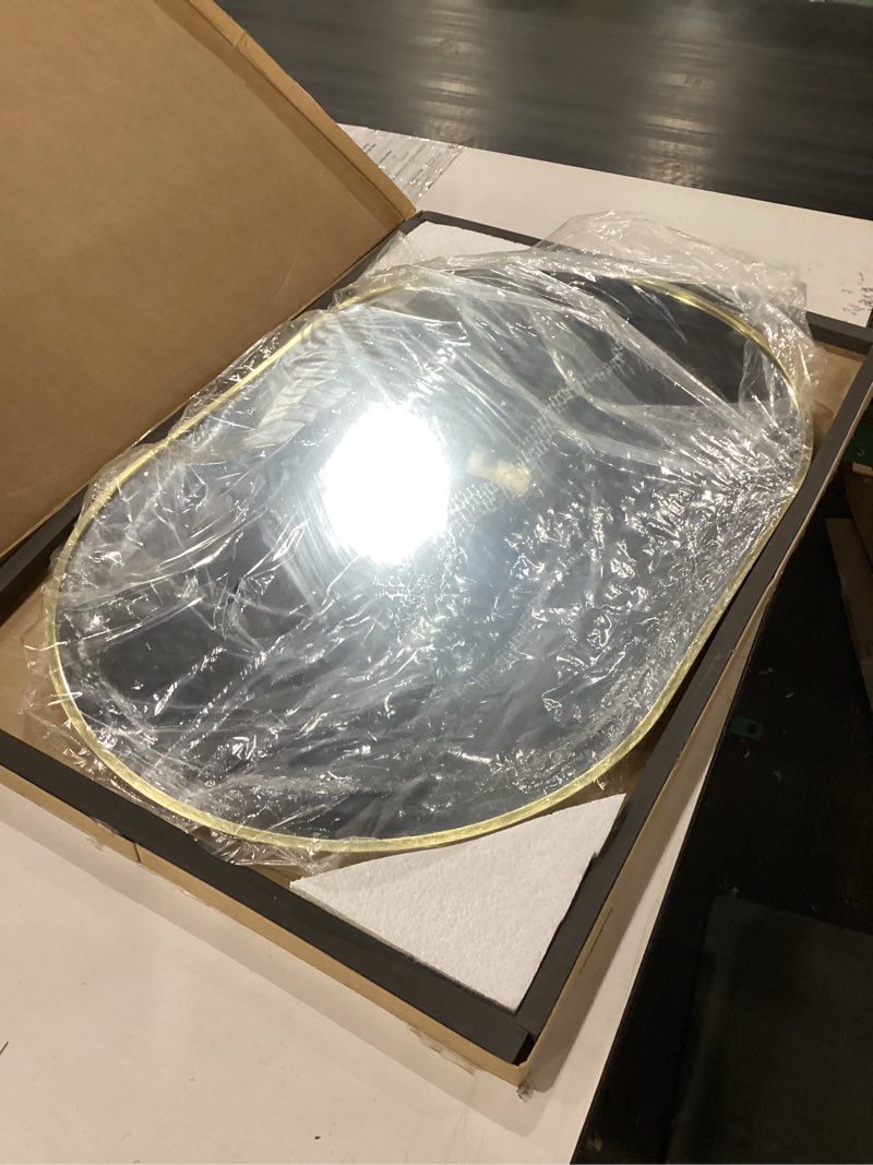 Condition photo showing Good Condition for oval bathroom mirror capsule wall vanity mirror, 20"x30" pill mirrors wall mounted mirror, large modern mirror with gold metal frame, decor for entryway, bedroom, living room
