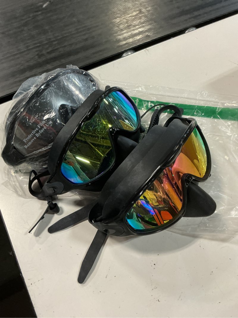 Condition photo showing Good Condition for kanayu swim goggles with nose cover earplug for adult wide view anti fog uv swim goggles no leaking diving mask for men women 4 multicolor