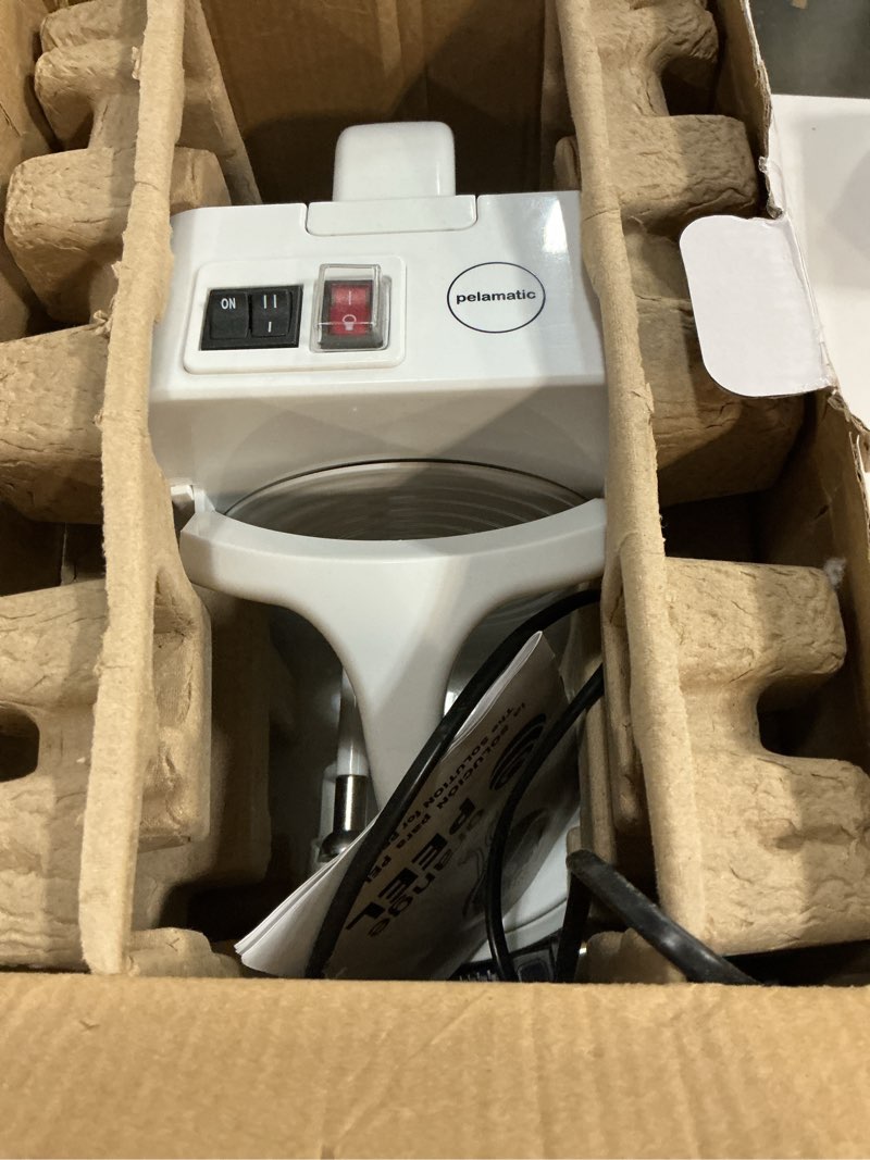 Condition photo showing Good Condition for Pelamatic Electric Fruit Peeler | Automatic Orange, Apple, Potato Peeler | Durable Stainless Steel | Versatile & Easy-to-Use | White | 9.5x7x10.5 inches | Plastic & Stainless Steel | Kitchen Appliance