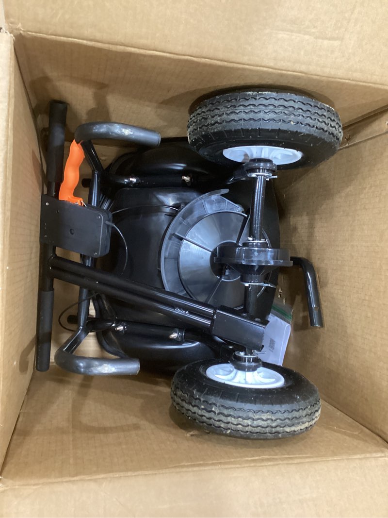 Condition photo showing As Is for vevor walk behind spreader, 60lbs capacity, push spreader with hopper grate, 0-9.8 ft spreading width, 8 in all terrain pneumatic tires, garden & lawn broadcast spreaders, for seed, fertilizer 60lb white hubs + black components