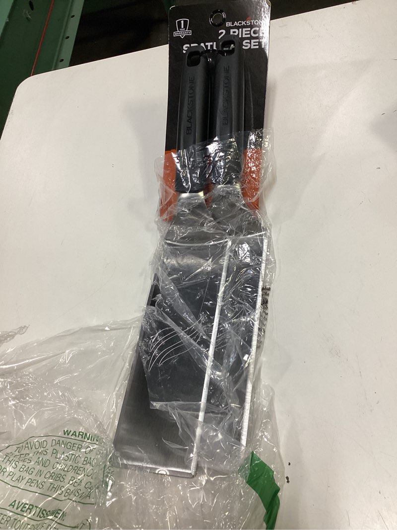 Condition photo showing Good Condition for blackstone 5550 extra long griddle spatula set of 2- perfect heavy-duty stainless steel premium flat top bbq grill accessories, non-slip plastic handle, heat resistant, dishwasher safe easy to clean 15.27"l x 4.17"w food spatula