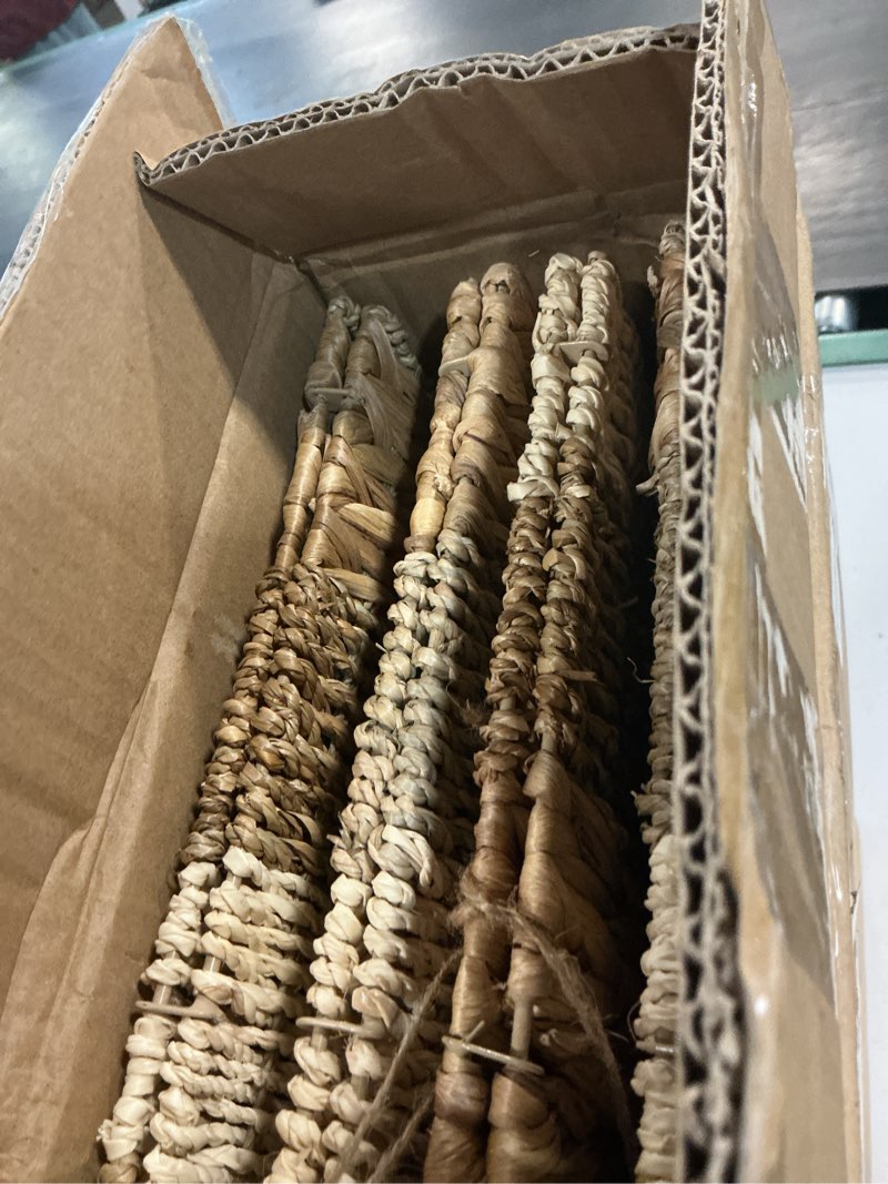 Condition photo showing Good Condition for 11 inch cube storage bins, wicker storage baskets for cube shelf, natural foldable square baskets for storage, large woven storage bin with handle, baskets for pantry, living room set of 4 10.5x10.5x10.5
