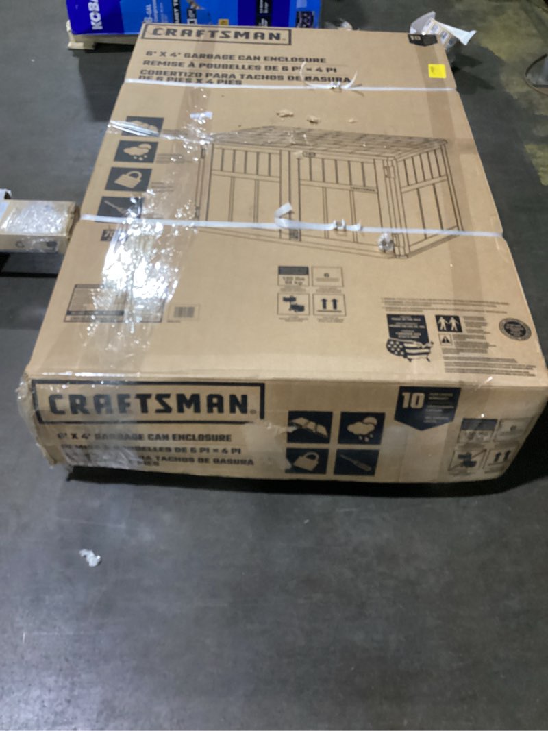 Condition photo showing As Is for craftsman 6-ft x 4-ft garbage can enclosure