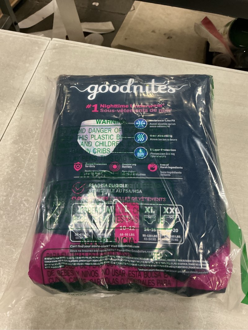 Condition photo showing New/Like New for Goodnites Girls' Nighttime Bedwetting Underwear, Size Large (68-95 lbs), 34 Ct (1 Packs of 17), Packaging May Vary Large 34