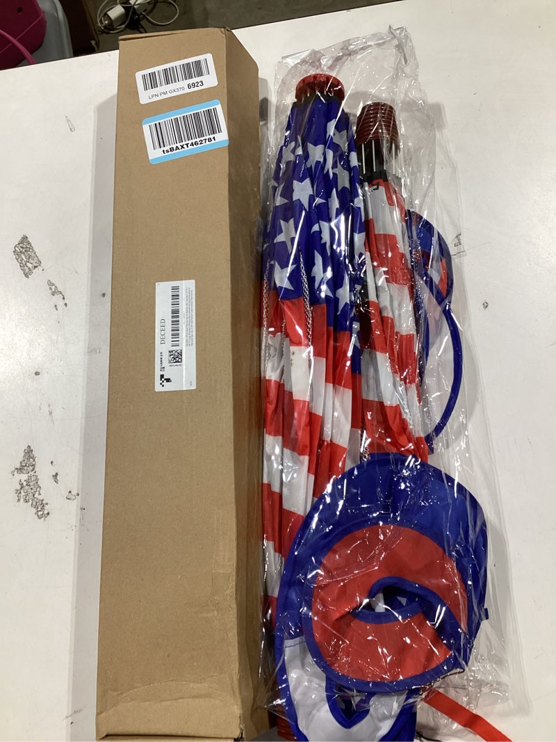 Condition photo showing As Is for 2pcs giant patriotic hot air balloon wind spinners 14" w x 59" h large american whirligig wind spinner hanging ornaments for memorial day july of 4th yard garden lawn outdoor decorations