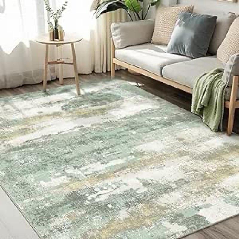 area rugs8 x10  large living room rug washable: modern abstract rug indoor modern carpet non slip for dining room bedroom nursery home office green