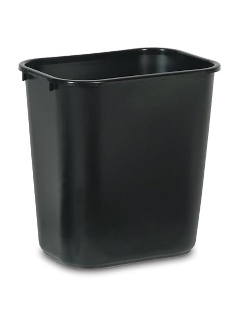 rubbermaid commercial products wastebasket/trash can, 7-gallon/28-quart, black, plastic, for bedroom/bathroom/office, fits under desk/sink/cabinet, 