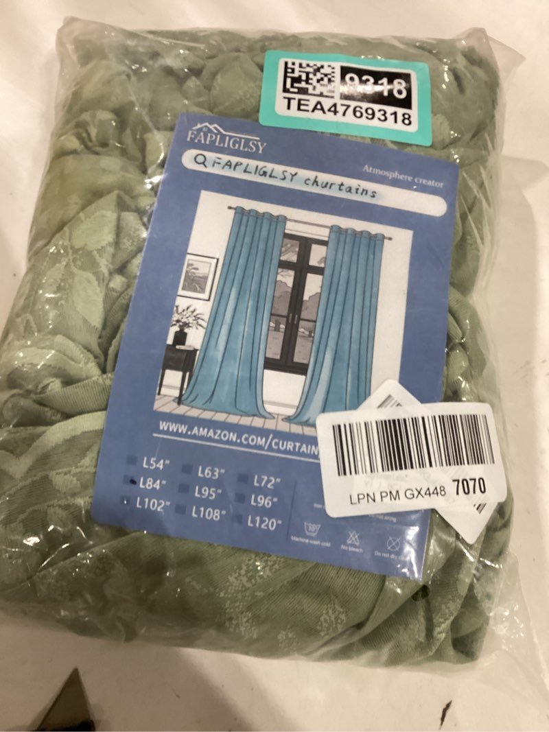 Condition photo showing As Is for sage green lace curtains 84 inches long victorian floral semi sheer curtains for living room bedroom decor drapes rod pocket light filtering vintage window curtains 2 panels set for dining room, 55x84 55"w x 84"l (pack of 2) sage green