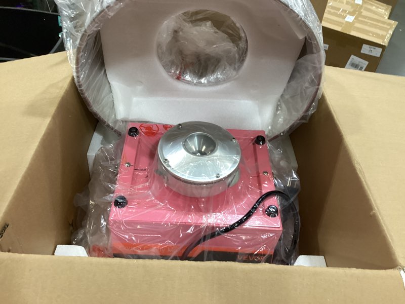 Condition photo showing Good Condition for vevor cotton candy machine commercial, 1000w electric candy floss maker, easy use with 15 inch stainless steel bowl and sugar scoop, makes hard candy for home kids birthday, family party, pink without cover pink-slant surface