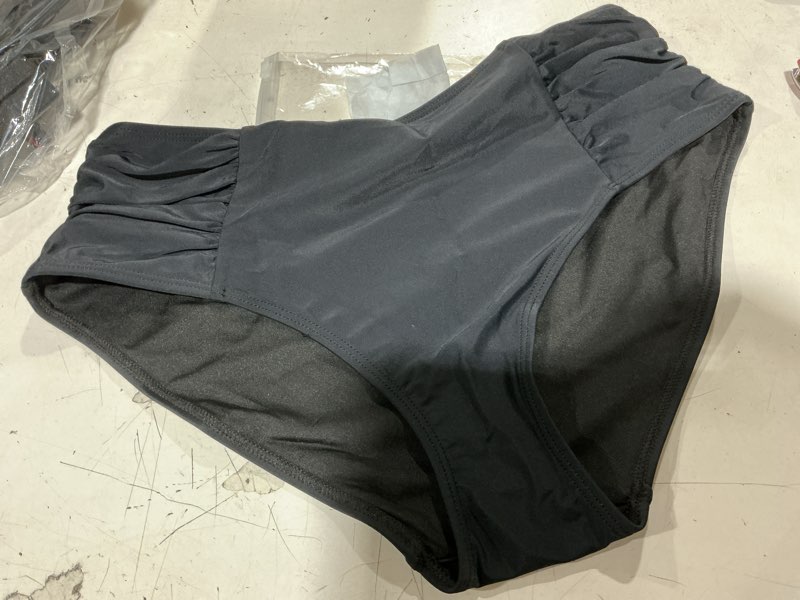 Condition photo showing New/Like New for cocopear full coverage bikini bottoms for women mid rise bathing suit bottoms for women ruched tummy control swim bottoms large black