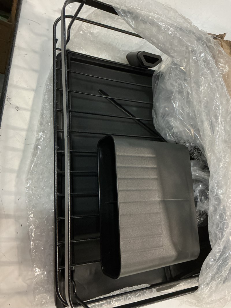 Condition photo showing As Is for rottogoon dish drying rack, stainless steel rustproof dish rack for kitchen counter, sturdy dish drainer with drainboard, drainage, utensil holder for various kitchenware, 16.2"(l) x 12.6"(w), black