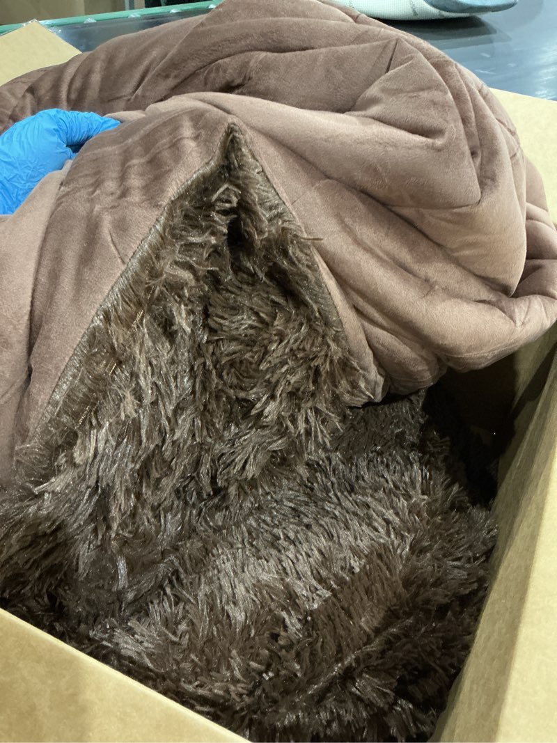 Condition photo showing Good Condition for smoofy fluffy king size comforter set, faux fur comforter set, luxury fuzzy king bedding set, soft shaggy bed set for all season, 3 pieces - 1 comforter & 2 pillowcases, coffee coffee king