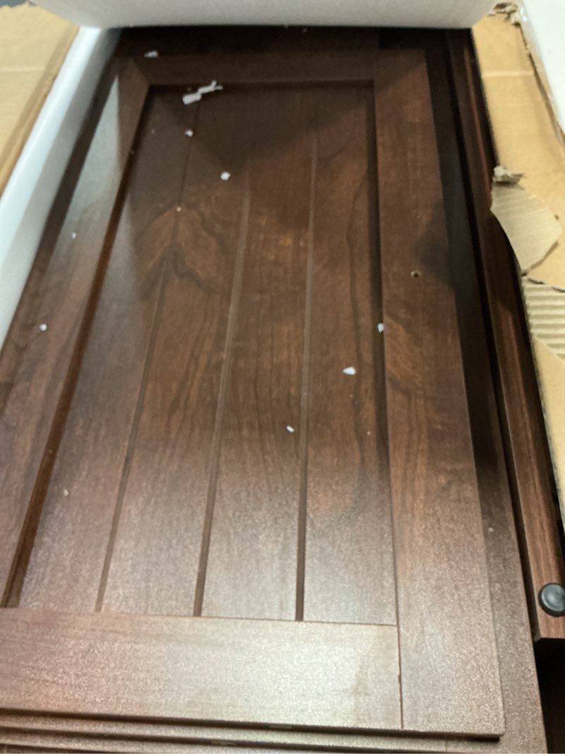 Condition photo showing Good Condition for choochoo bathroom floor cabinet, farmhouse bathroom storage cabinet with 4 doors and adjustable shelves, pantry cabinet for living room, kitchen, walnut walnut 11.81"d x 23.62"w x 43.31"h
