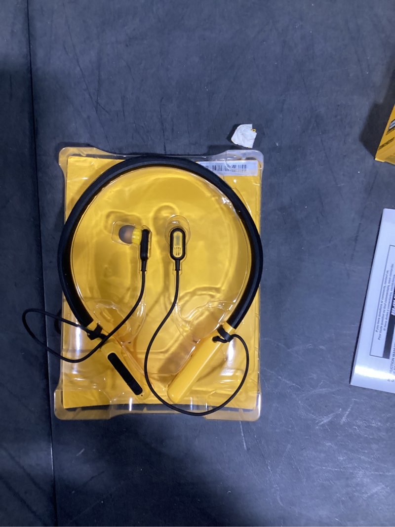 Condition photo showing As Is for dewalt wireless bluetooth behind-the-neck headphones 1 pk