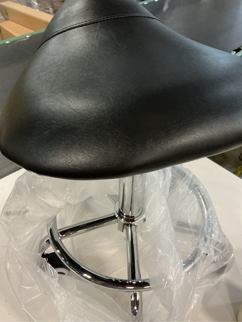 Condition photo showing As Is for yeezee saddle stool ergonomic- comfortable rolling saddle stool with wide thick saddle seat padding, swivel adjustable saddle chair with wheels and ring pedal for medical massage salon (dark black)