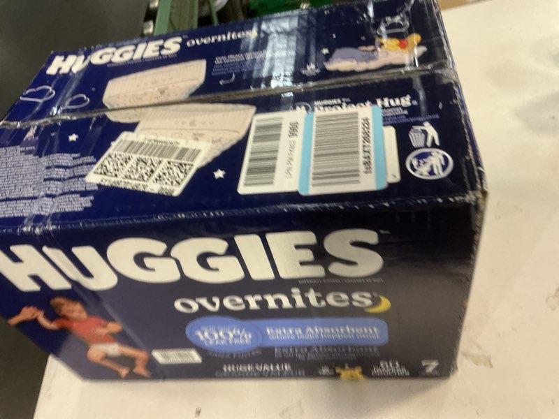 Condition photo showing New/Like New for Huggies Size 7 Overnites Baby Diapers: Overnight Diapers, Size 7 (41+ lbs), 60 Ct, Packaging May Vary Size 7 60