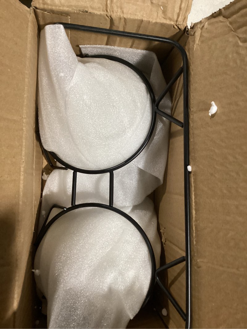 Condition photo showing Good Condition for Elevated Tilted Cat Bowls for Indoor Cats?Raised Ceramic Cat Bowl Elevated 15°,Pet Feeding Bowls for Food and Water Anti Vomiting Bowl(Double Ceramics and Tilt Shelf) Suitable