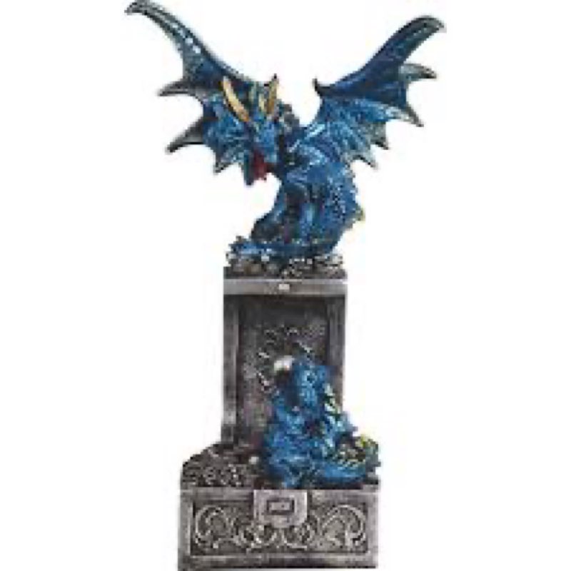ICE ARMOR Hand Painted 10.5" H Blue Dragon with Treasure Box Figurine Statue Sculpture Ornament Deco