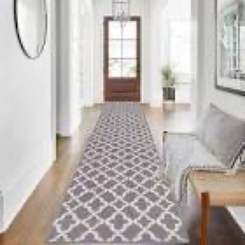 U'Artlines 2x8ft Hallway Runner Rug, Non Slip Washable Kitchen Rugs, Neutral Beige Modern High-Low P