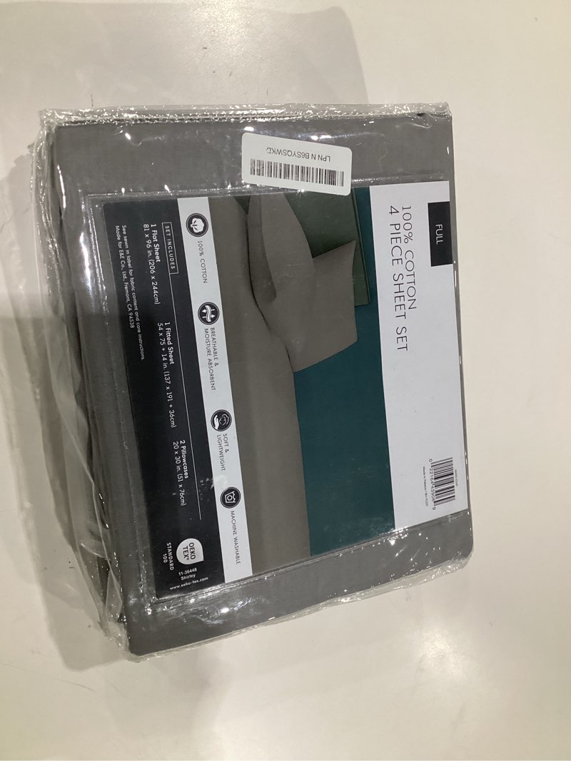 Condition photo showing New/Like New for Comfort Spaces 100% Cotton Sheets Full, Breathable & Ultra Soft Cotton Sheets, Naturally Cool Cotton Bed Sheets with 14" Elastic Pocket Fits up to 16" Mattress, All Season Sheet Set, Dark Gray 4 Piece Dark Gray Full