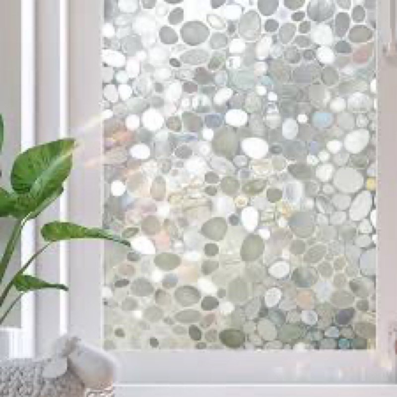 SUNDEF FILM Privacy Window Film - Stained Glass, 3D Rainbow Pebble Cling Decals, Sun Blocking Sticke