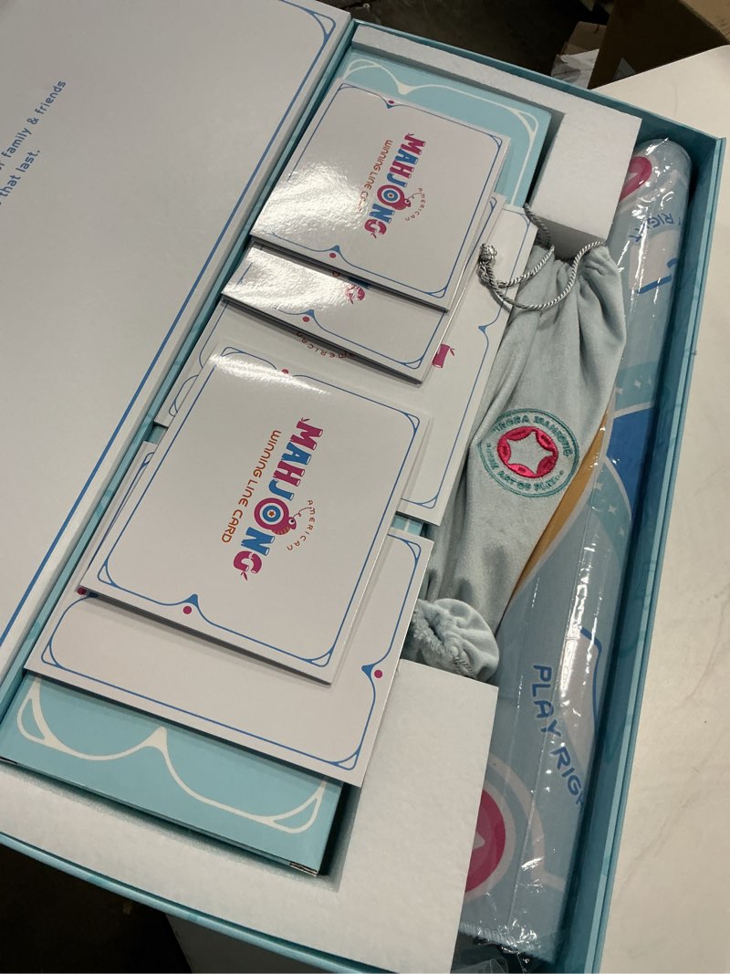 Condition photo showing Good Condition for mini mahjong set for kids & beginners, portable travel mahjong tiles set american for family, 160 acrylic mini mahjong tiles with carrying bag, mat, racks, mah jong starter kit for ages 6+ blue