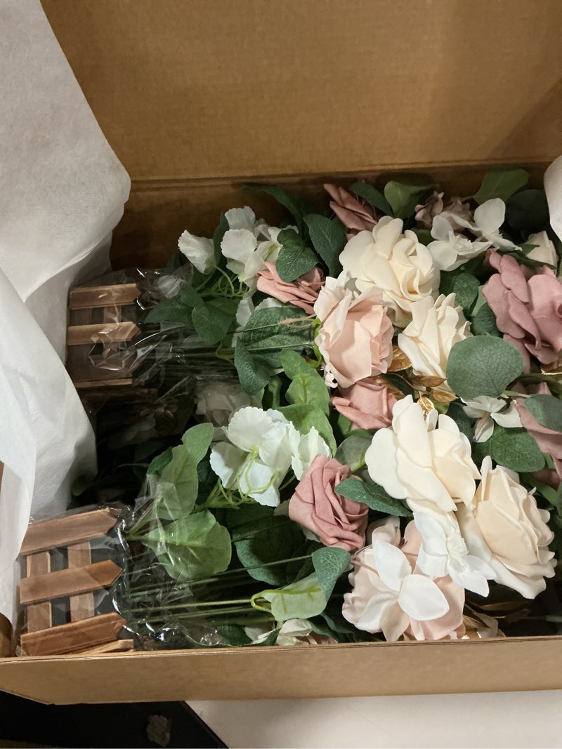Condition photo showing Good Condition for Ling's Moment 17.5" Tall Standing Artificial Flowers Arrangements 4 pcs Wedding Aisle Runner Chair Decorations Dusty Rose Cream for Centerpieces Ceremony Reception Rose Floral Party Outdoor Pk-dusty Rose & Cream