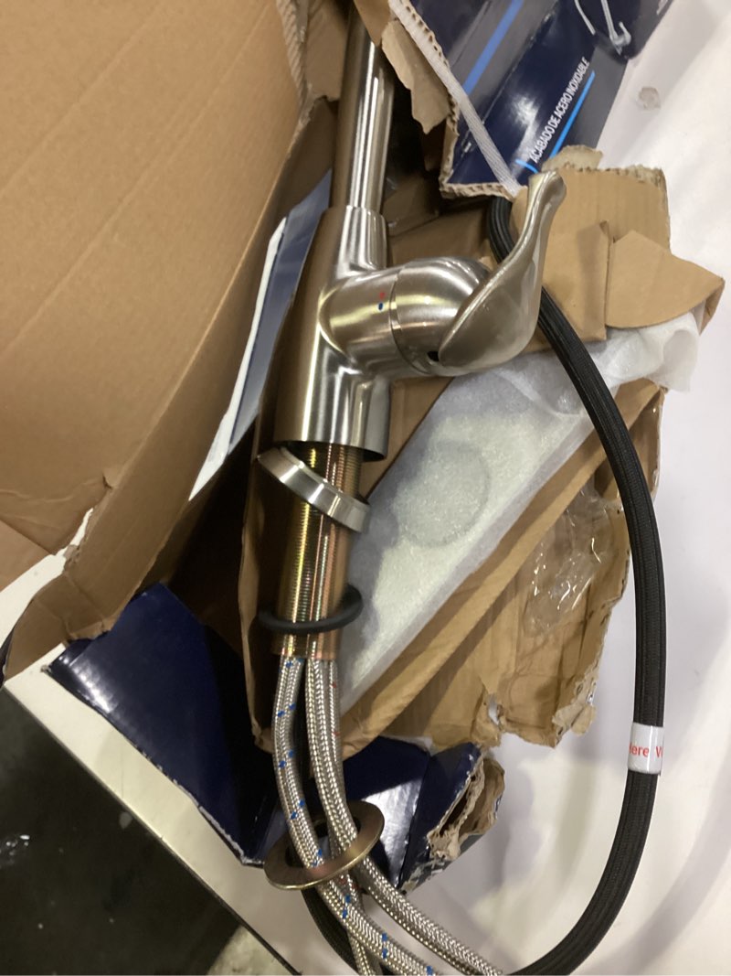 Condition photo showing Good Condition for Project Source Brushed Nickel 2-Handle Deck Mount Pull-Down Kitchen Faucet