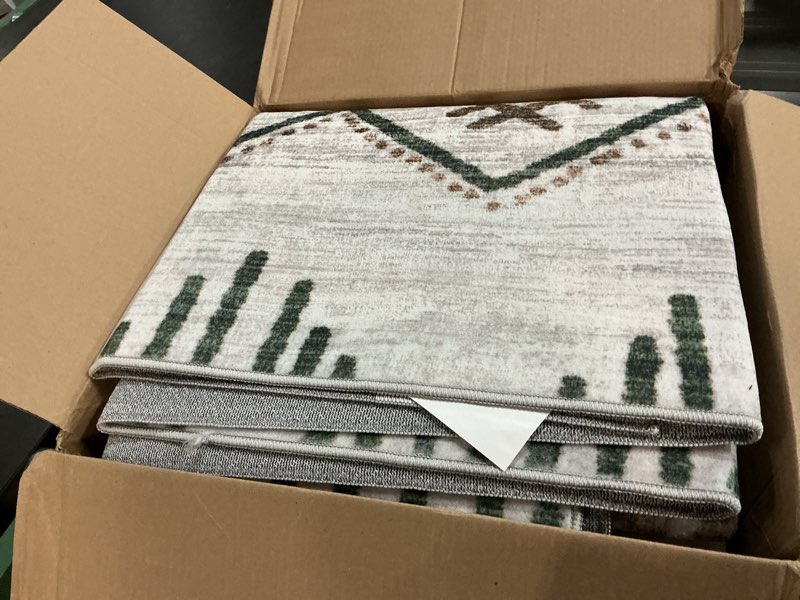 Condition photo showing Good Condition for area rug for living room 9x12: large washable boho moroccan rugs geometric neutral rug, non-slip foldable morden farmhouse indoor floor carpet for bedroom dining table home(brown green,9'x12') brown/green 9' x 12' (rectangular)