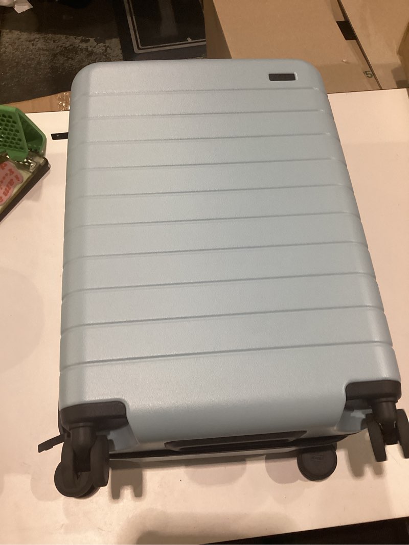 Condition photo showing Good Condition for away the carry-on luggage, 22-inch lightweight hardside spinner suitcase | durable & lightweight, premium 360° spinner wheels, compression system, tsa-approved lock, amazon exclusive sky blue sky blue carry-on